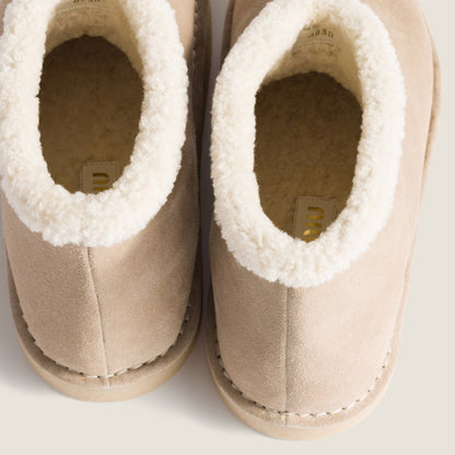 Beige suede and sheepskin ankle boots