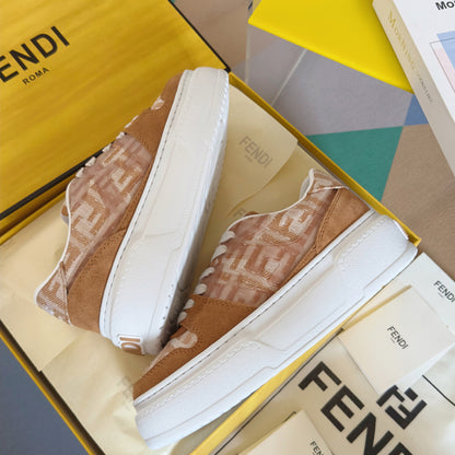 Match Sneakers with platform in FF Fabric Canvas tobacco brown