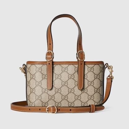 GG Emblem mini bag in beige and brown fabric