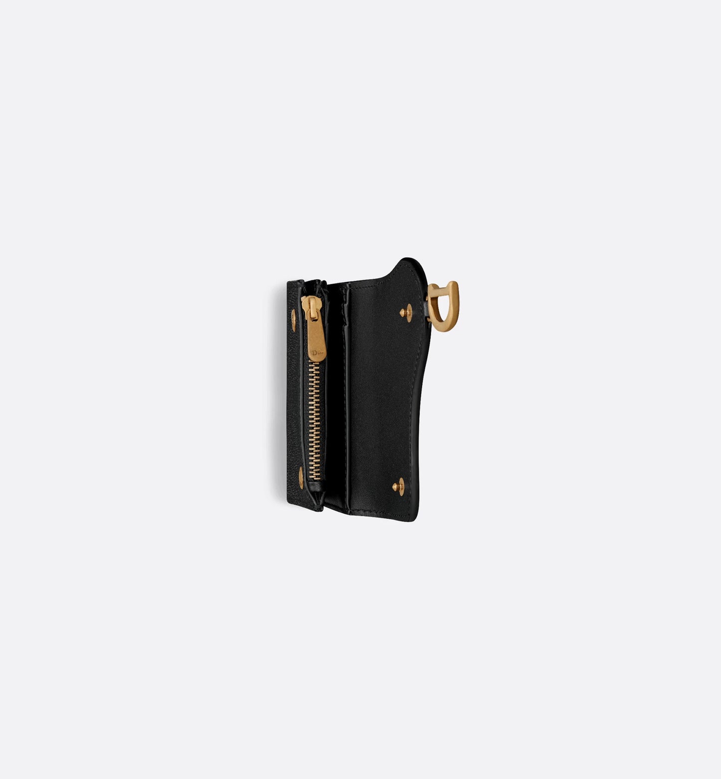 Black Grained Calfskin Saddle Lotus Wallet