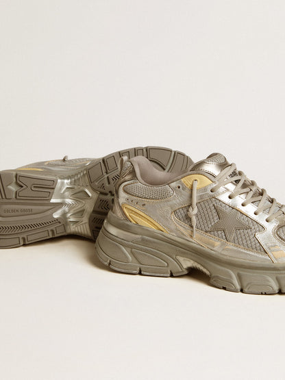 Lightstar in laminated silver leather and mesh with a grey star