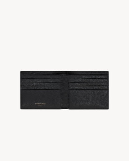 TINY CASSANDRE EAST/WEST Wallet in black grained leather