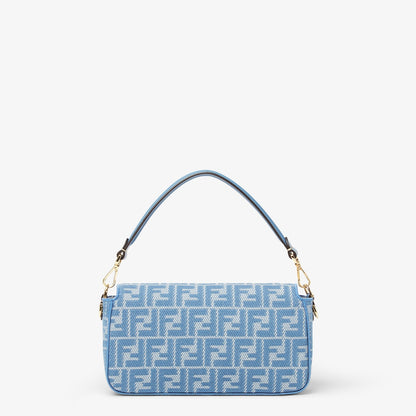 Medium blue denim-effect FF jacquard bag