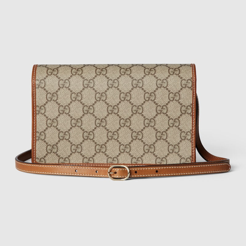 Portafoglio GG Emblem con tracolla in Tessutto Beige