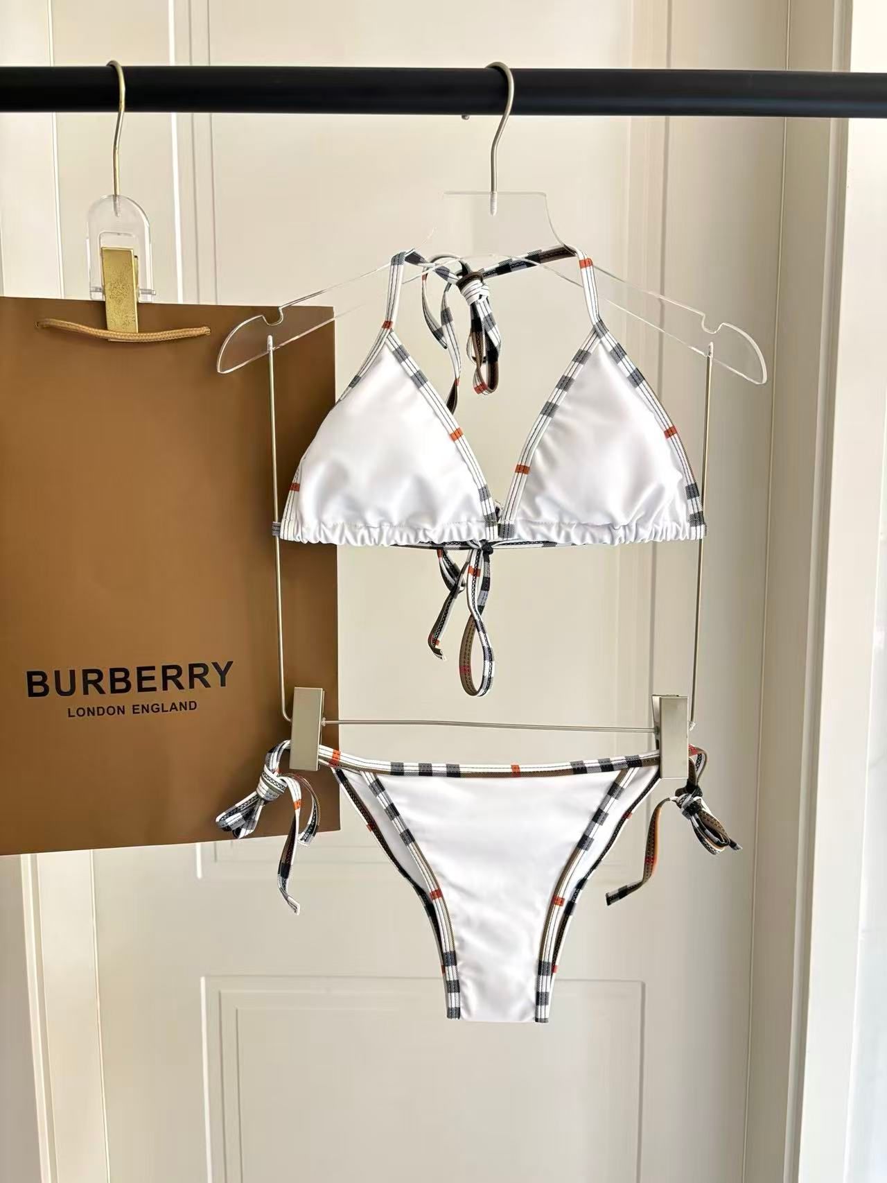 Bikini Bianco con Bordi Check