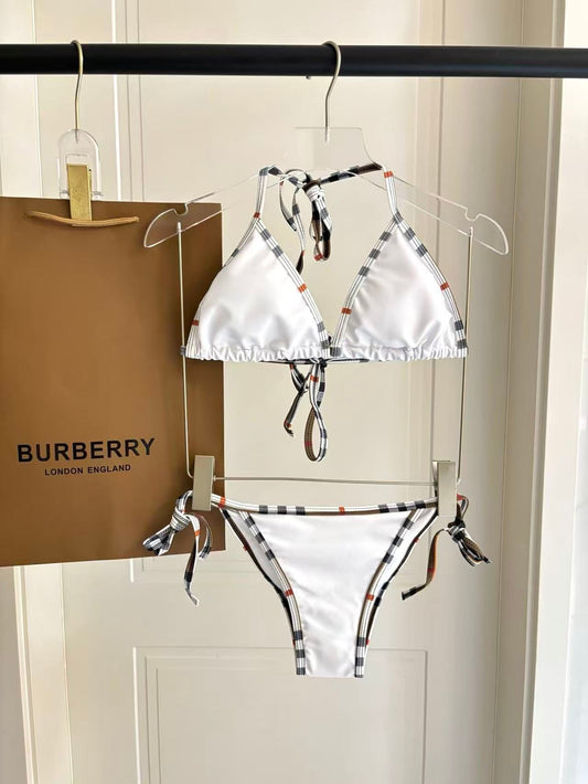Bikini Bianco con Bordi Check