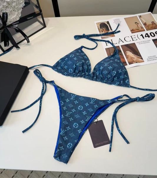 Monogram Jacquard Denim Bikini Set