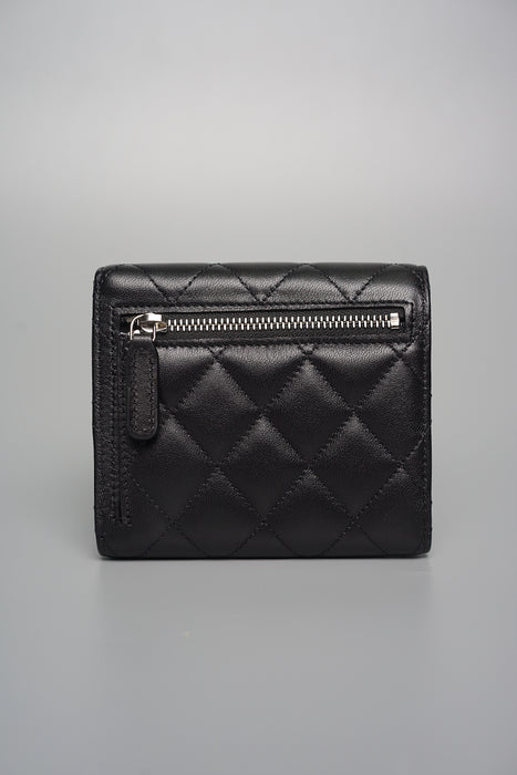 Classic quilted black leather CC card holder