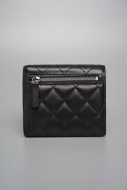 Classic quilted black leather CC card holder