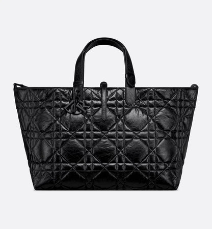 Medium Toujours Bag in Black Crinkled Calfskin with Macrocannage Motif