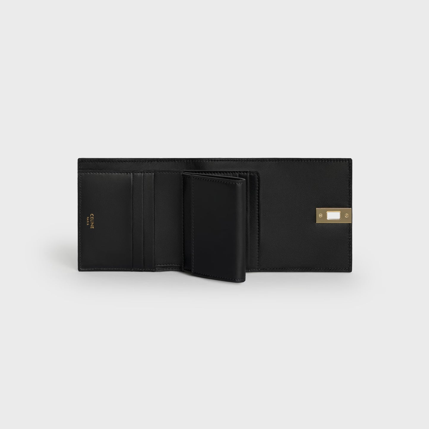Portafoglio tri-fold piccolo 16 in pelle di vitello satinata nero