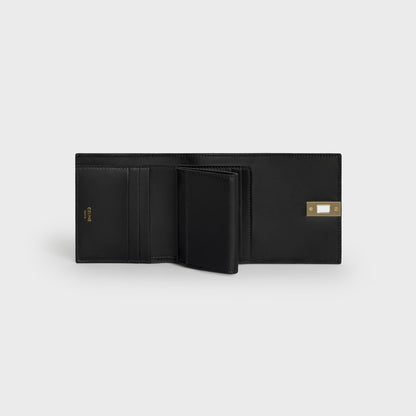Portafoglio tri-fold piccolo 16 in pelle di vitello satinata nero