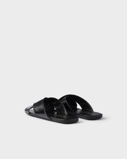 Black brushed leather slider sandals