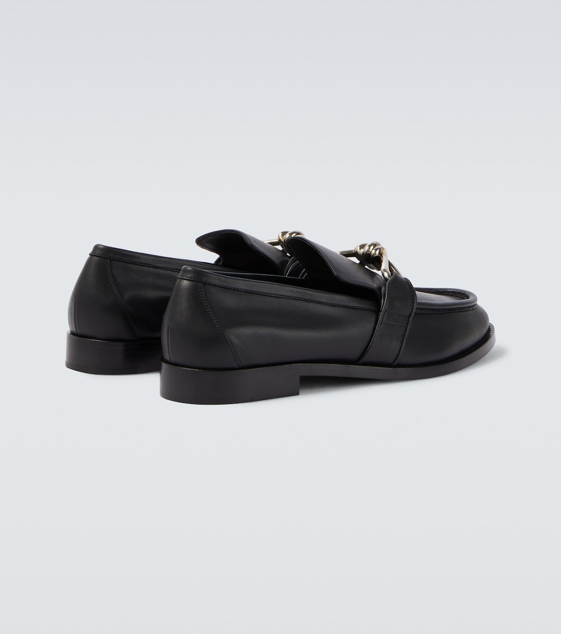 Astaire Knot loafers in black smooth leather with silver buckle