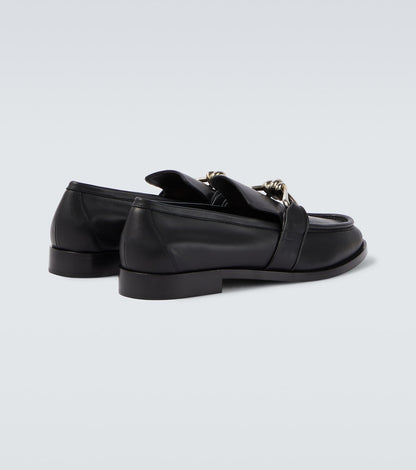 Astaire Knot loafers in black smooth leather with silver buckle