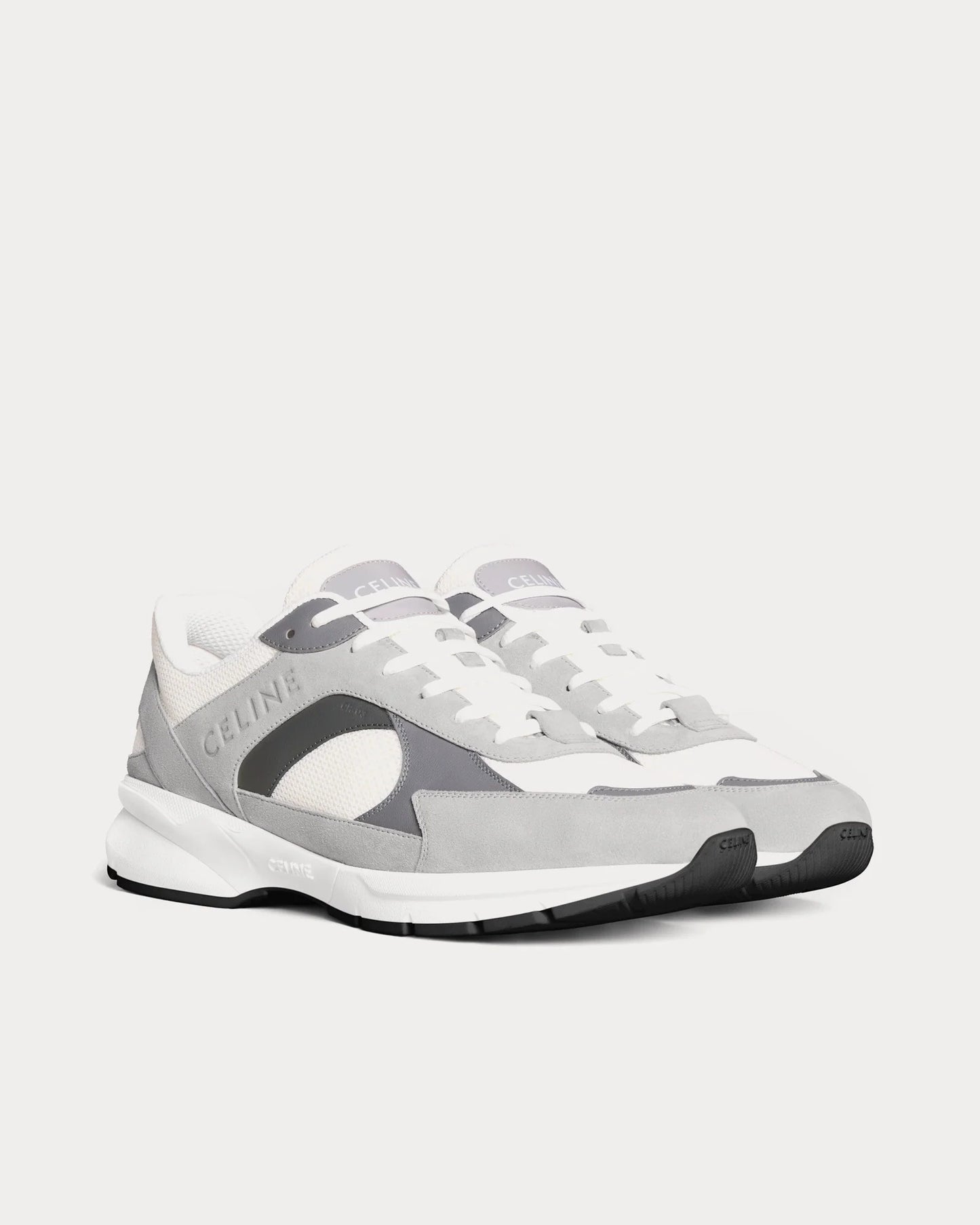 CR-03 Runner sneakers basse grigie in mesh pelle scamosciata e pelle di vitello