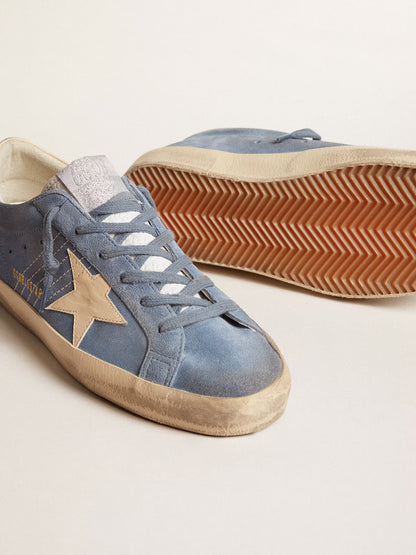 Light blue suede with star and beige leather heel tab