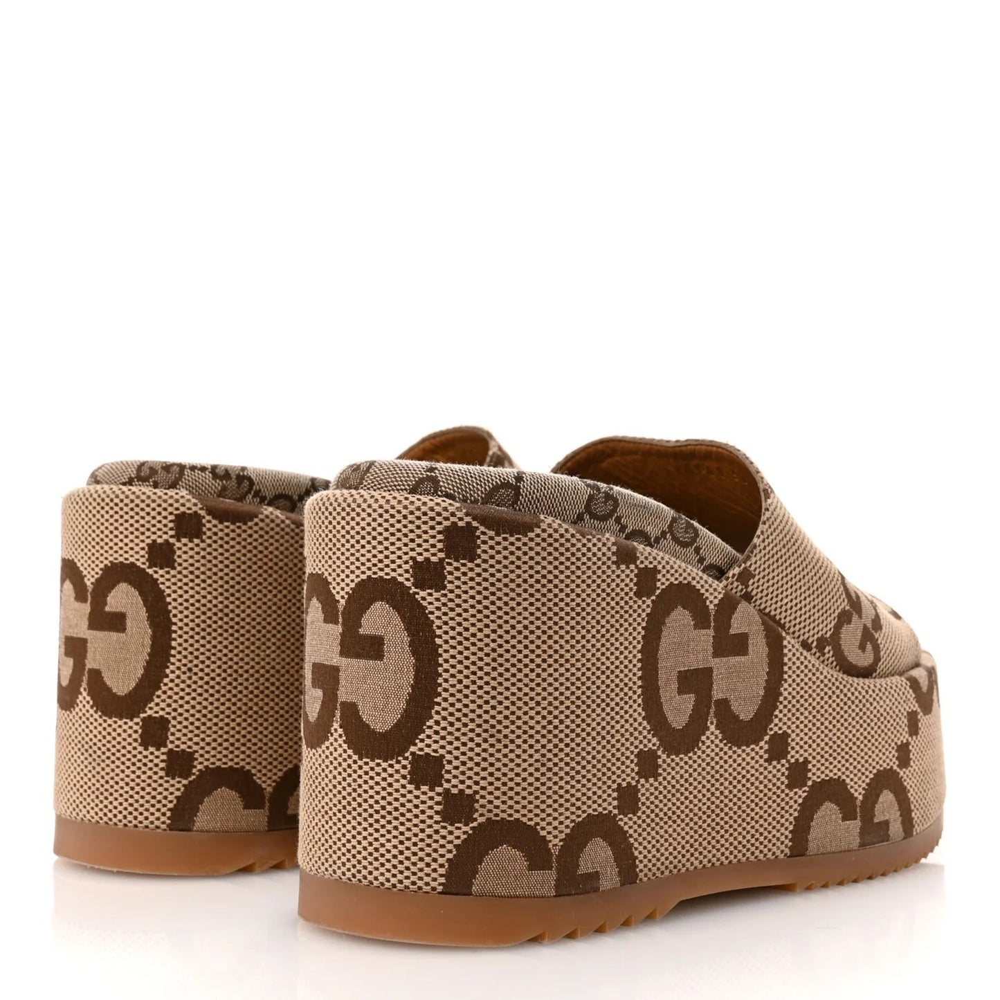 Camel and ebony GG Jumbo Monogram platform wedge sandals