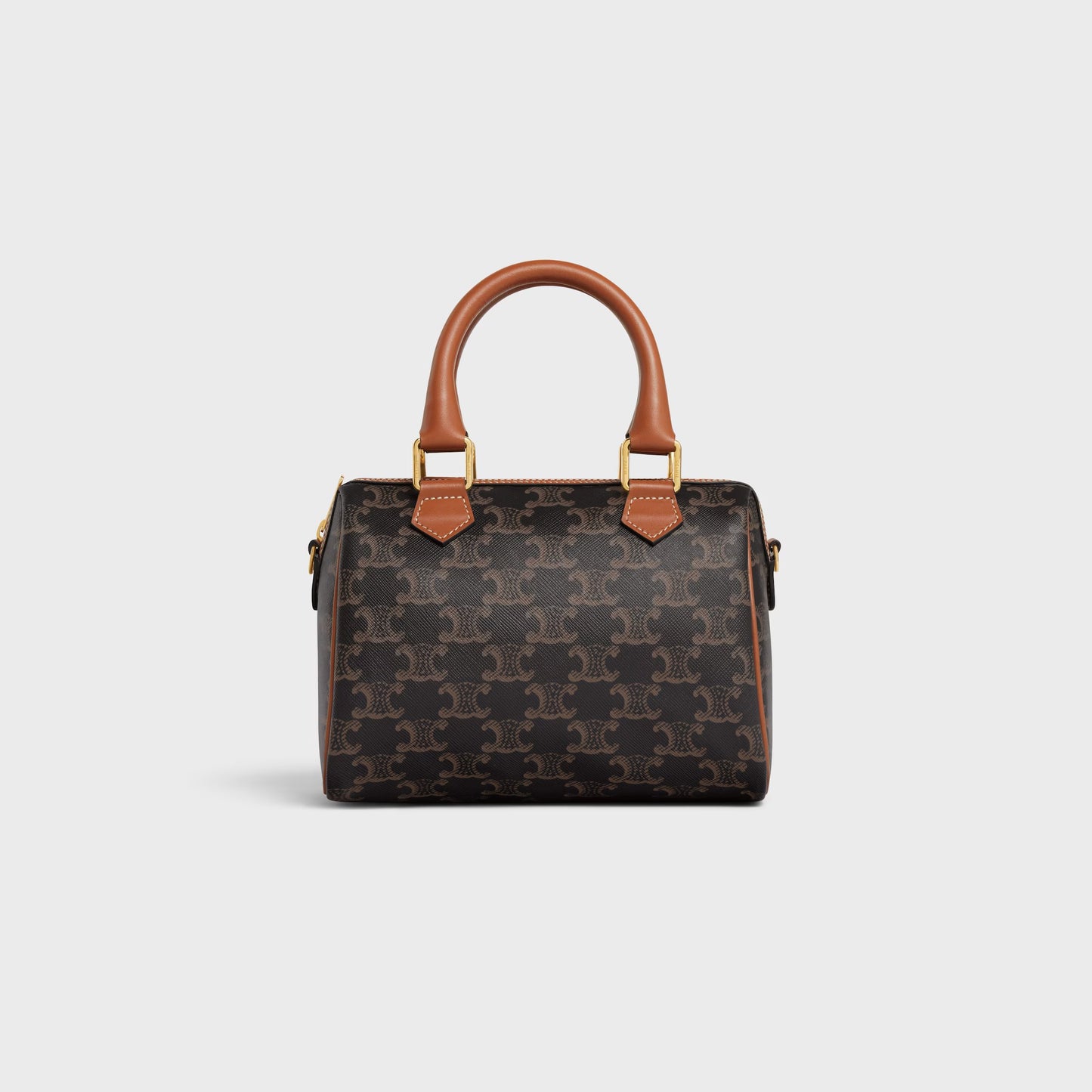Borsa Boston piccola in tela Triomphe e pelle di vitello CUOIO
