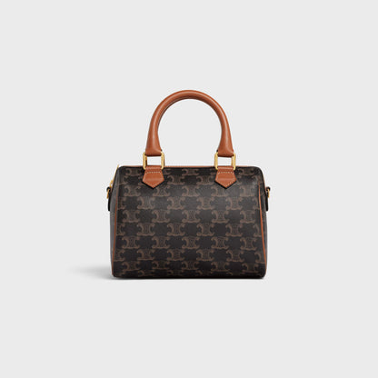 Borsa Boston piccola in tela Triomphe e pelle di vitello CUOIO