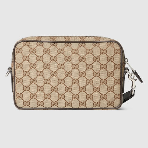 Borsa a tracolla in tessuto GG beige e marrone misura piccola