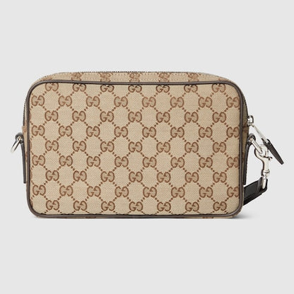 Borsa a tracolla in tessuto GG beige e marrone misura piccola