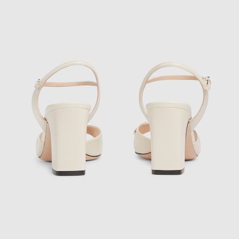 Damen-Sandalette mit Absatz und Riemen aus weißem Leder