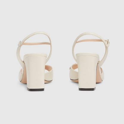 Damen-Sandalette mit Absatz und Riemen aus weißem Leder
