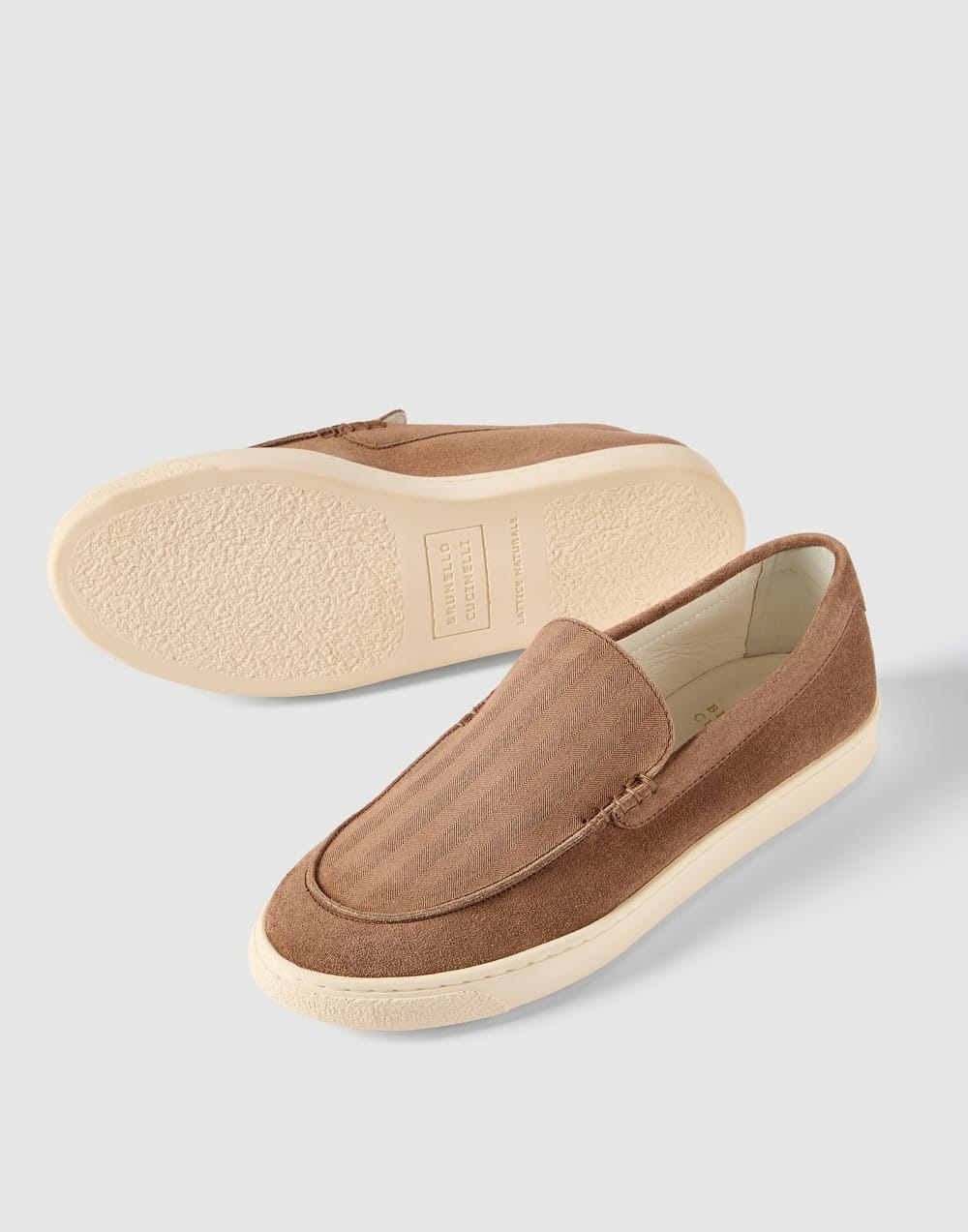 Hazelnut chevron effect suede loafers