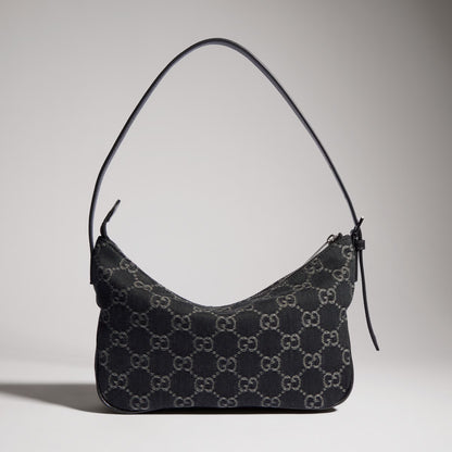 Borsa a spalla Lady Lunetta misura piccola in denim GG nero