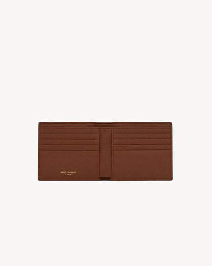 TINY CASSANDRE East/West small wallet in brown grained leather