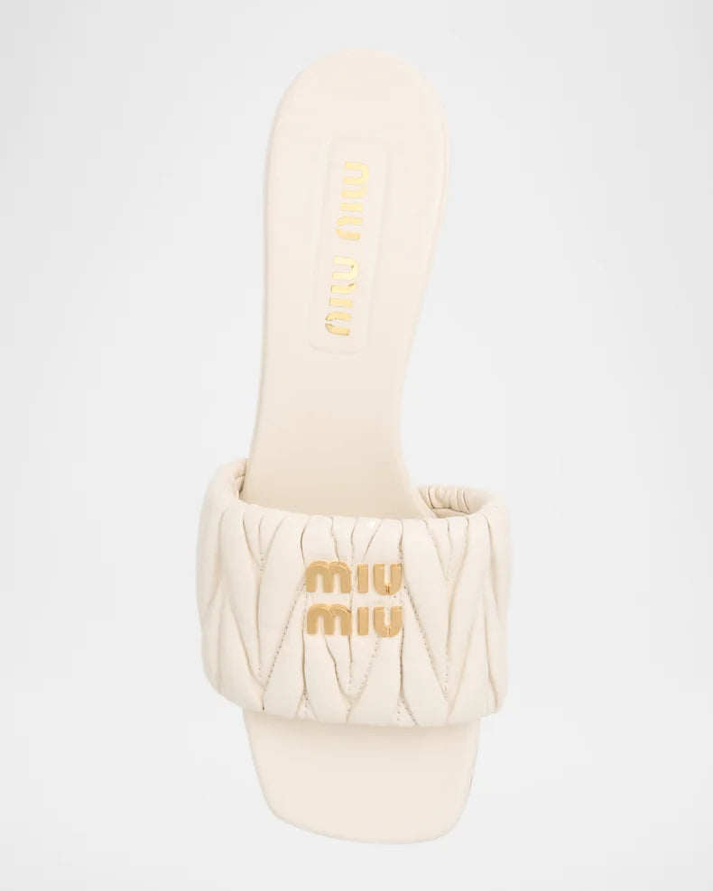 White quilted leather high-heeled sandals