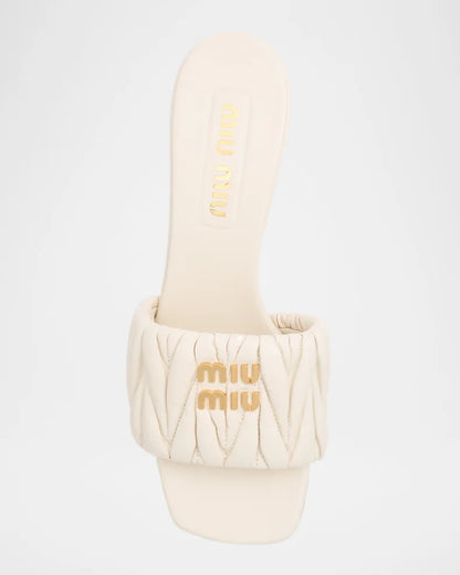 White quilted leather high-heeled sandals