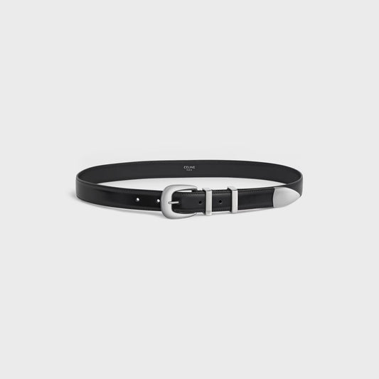 CINTURA WESTERN DA 25 MM IN pelle Taurillon nero con fibbia argento