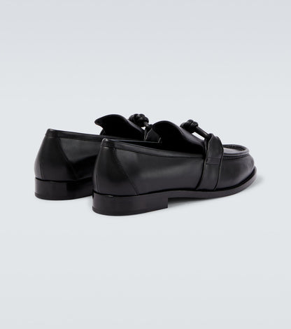Astaire Knot Loafers in Black Leather with Black Buckle