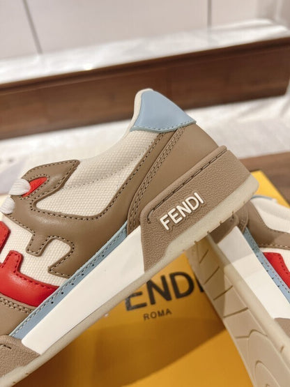 Ecru leather Match sneakers with red leather details