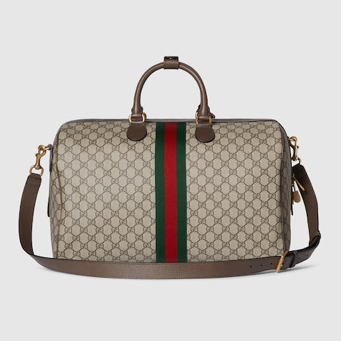 Savoy Boston bag, medium size, beige and dark brown fabric