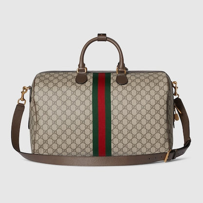 Savoy Boston bag, medium size, beige and dark brown fabric