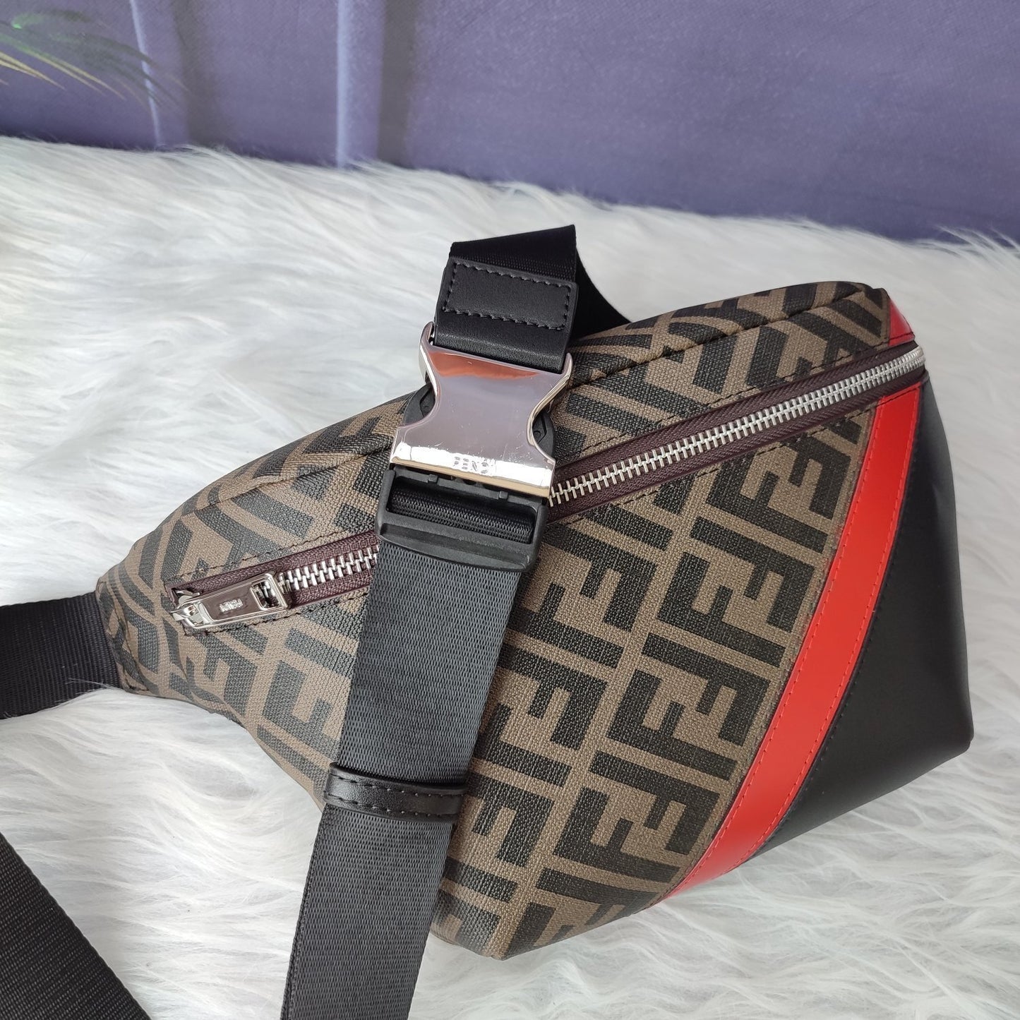 Marsupio multicolore in tela rivestita Zucca e pelle con motivo FF