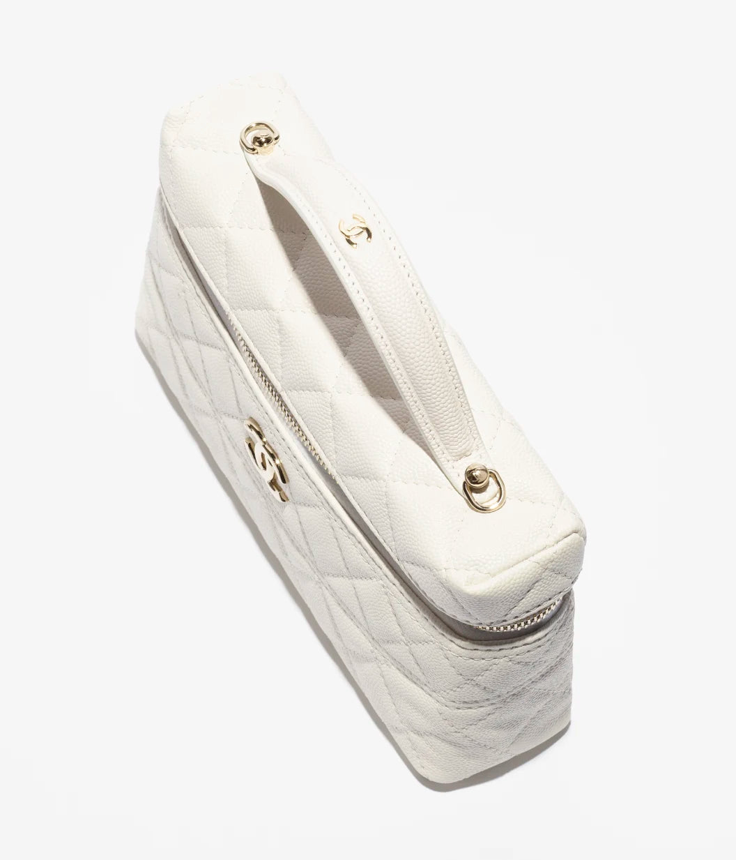 Vanity case with glossy white calfskin handle and gold-tone metal details