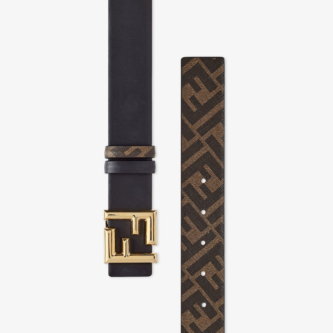 Men's reversible FF rounded belt in black leather