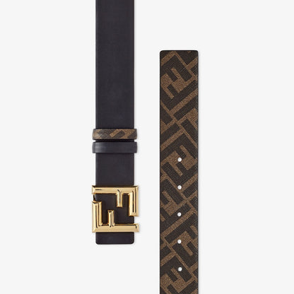 Men's reversible FF rounded belt in black leather