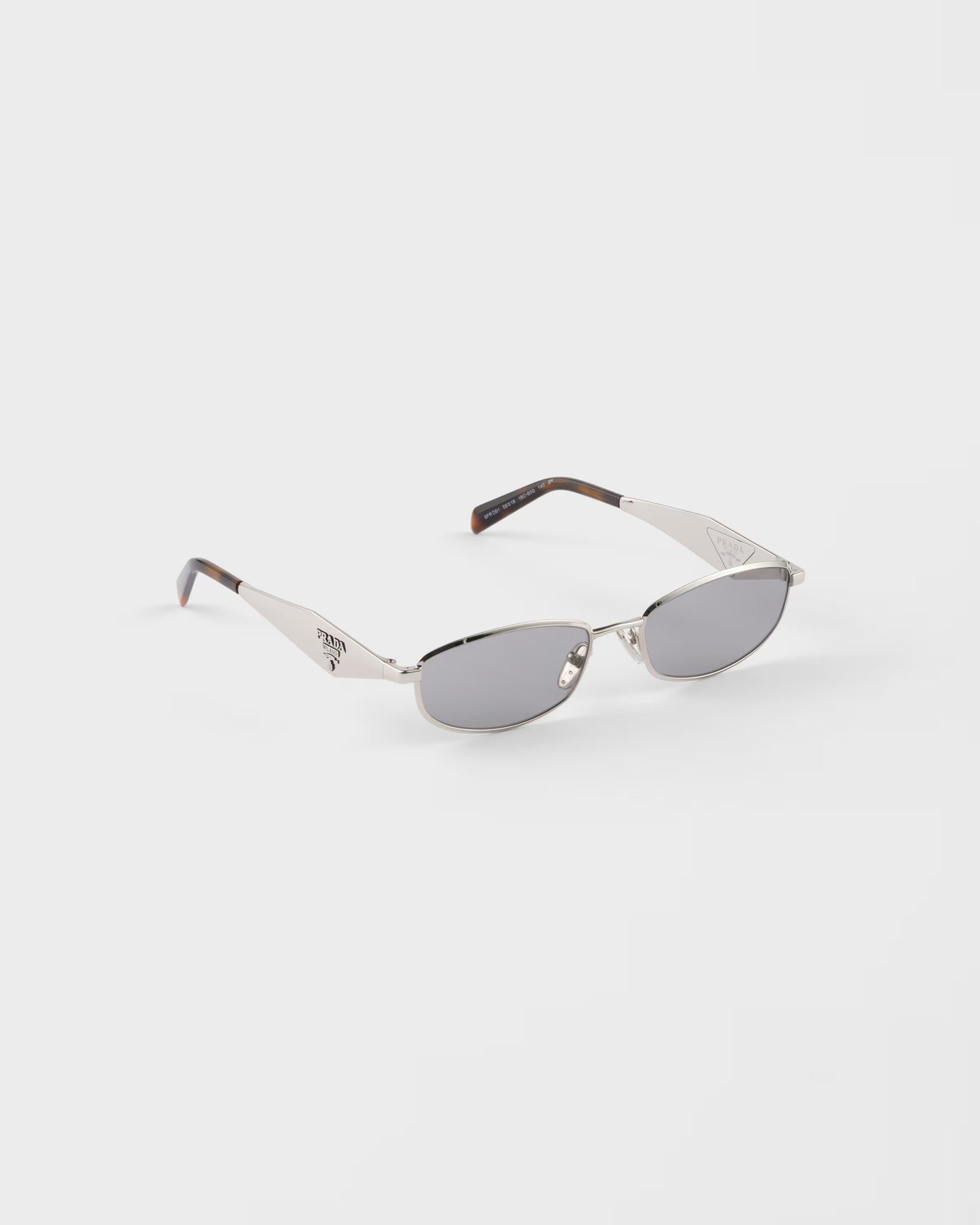 Silver acetate oval sunglasses with gray lenses