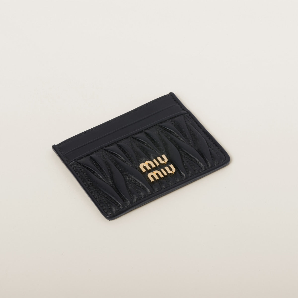 Black matelassé nappa leather card holder