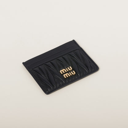 Black matelassé nappa leather card holder