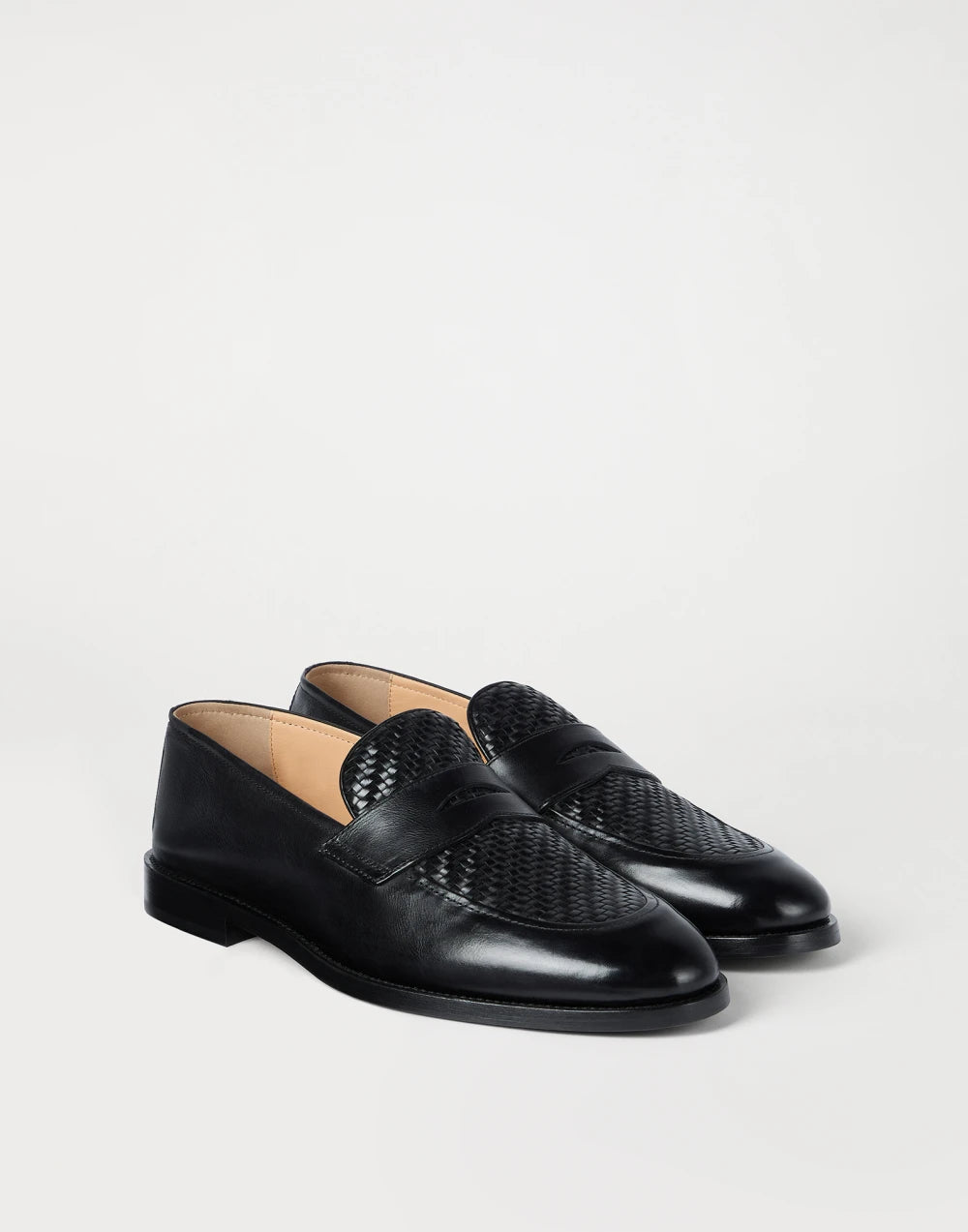 Penny Loafer in woven calfskin and black polished calfskin