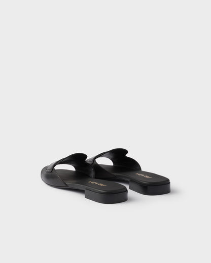 Schwarze Leder-Slider-Sandalen