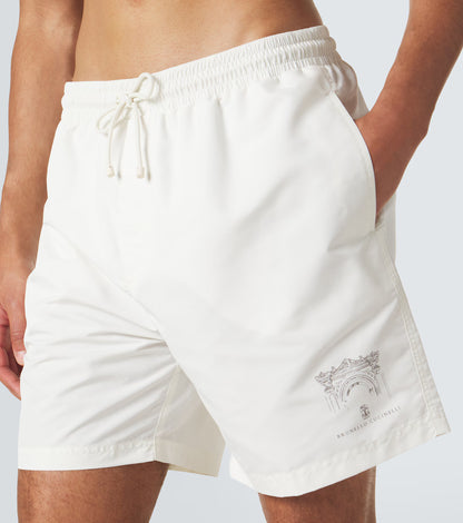 Costume da bagno con coulisse in vita elasticizzata bianco