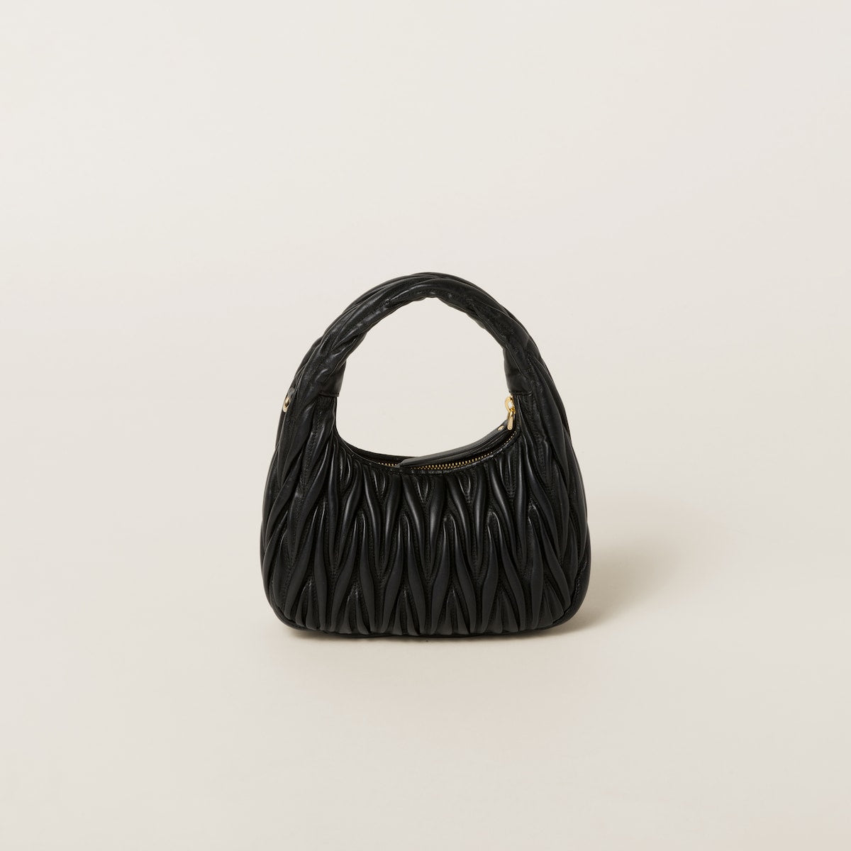 Wander small hobo bag in black matelassé nappa leather