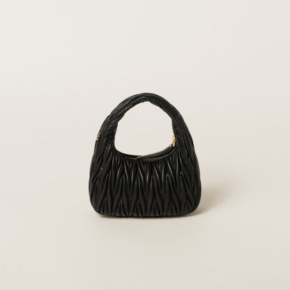 Wander small hobo bag in black matelassé nappa leather